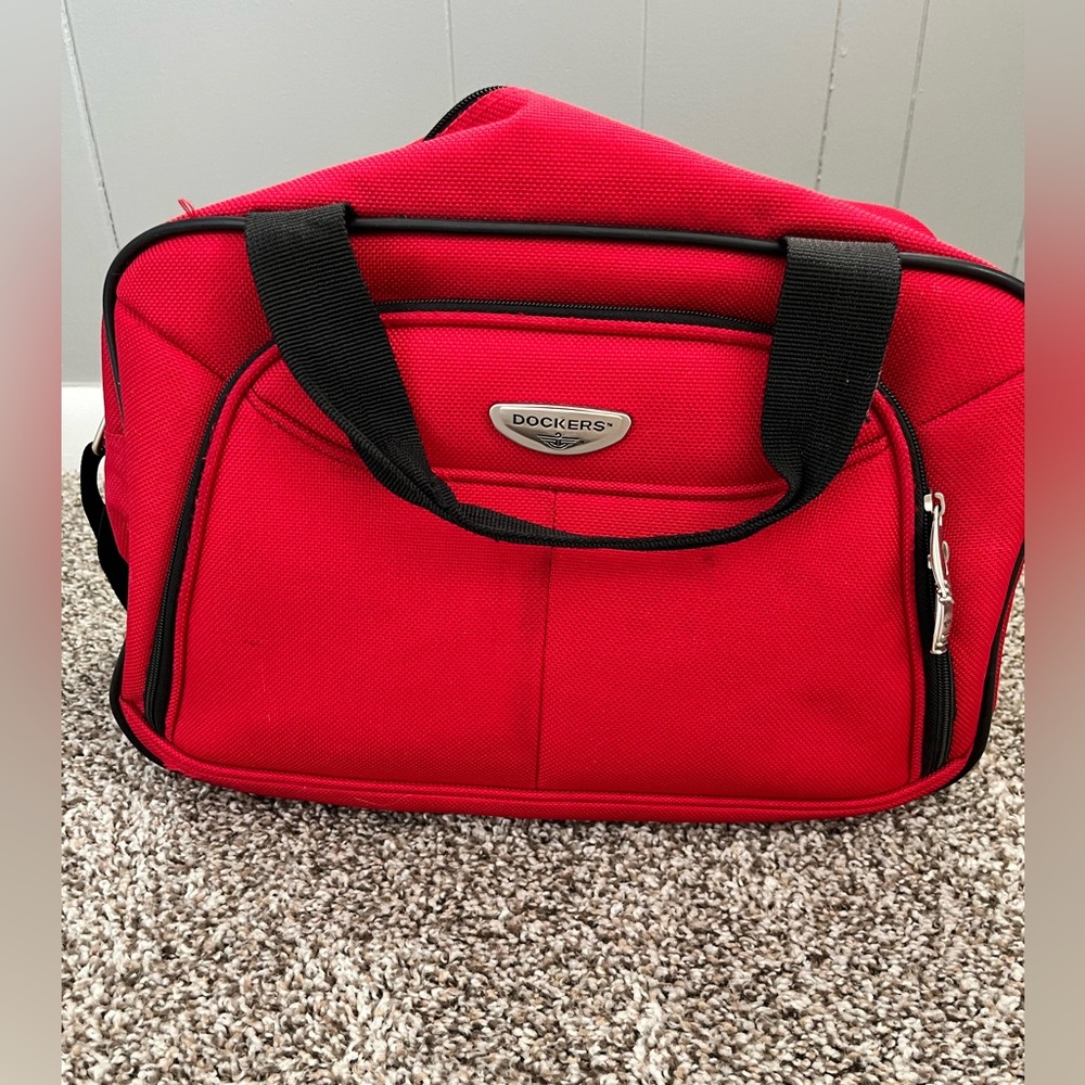 Red Dockers carry on bag